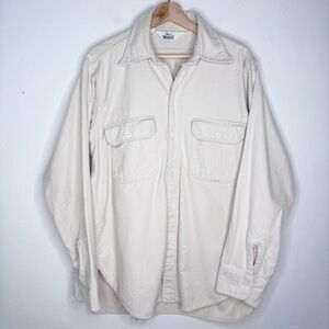 Vintage Woolrich Ivory Natural Tone Chamois Button Down Shirt Size L